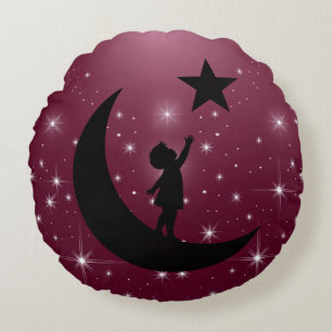 Dream Chaser Cute Minimalist Moon and Star Design Round Cushion