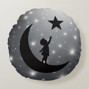 Dream Chaser Cute Minimalist Moon and Star Design Round Cushion