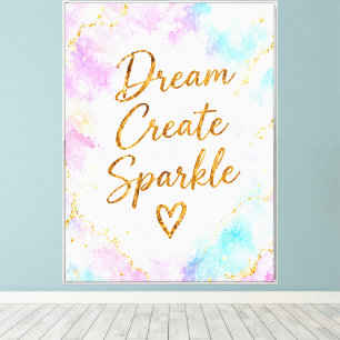 Dream Create Sparkle Pastel Watercolor Gold Pink Canvas Print