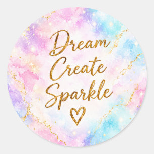 Dream Create Sparkle Pastel Watercolor Gold Pink Classic Round Sticker