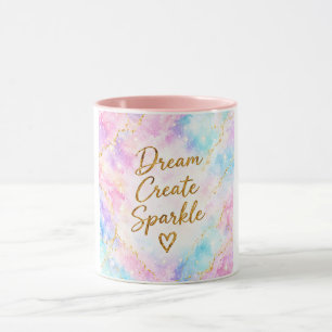 Dream Create Sparkle Pastel Watercolor Gold Pink Mug