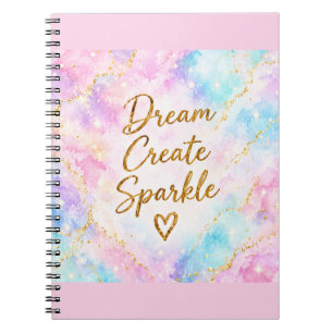 Dream Create Sparkle Pastel Watercolor Gold Pink Notebook