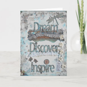 Dream, Discover, Inspire Typography With Dragonfly Card