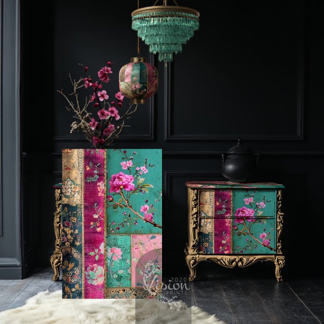 Dream Dynasty Chinoiserie Patchwork Collage Tissue Paper (Dream Dynasty, Chinoiserie Patterns, Patchwork Collage, Furniture Decoupage)
