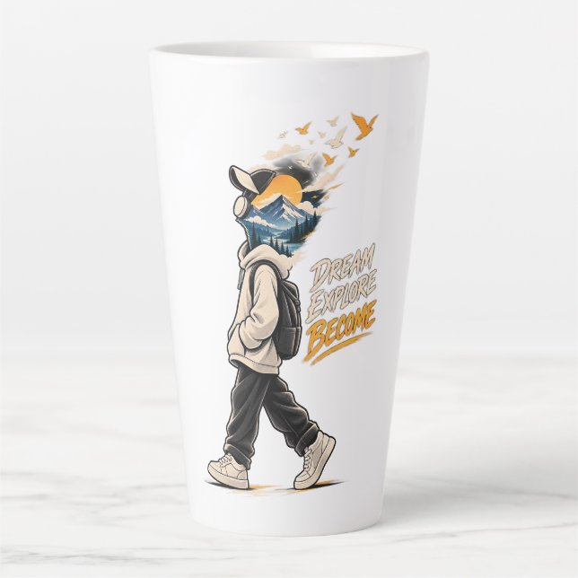 Dream Explore Become Adventure Design Latte Mug (Front)
