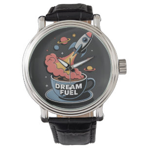 Dream Fuel Graphic: Rocket Launching from Coffee Watch