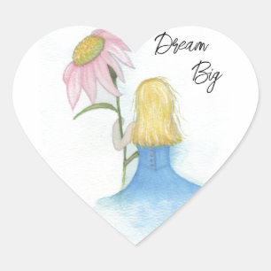 Dream Girl holding Giant Flower "Dream Big" Heart Sticker