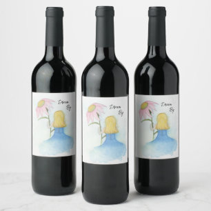 Dream Girl holding Giant Flower "Dream Big" Wine Label