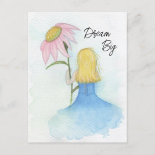 Dream Girl holding Giant Pink Flower Postcard