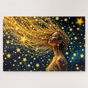 Dream girl surrounded by glowing bright stars jigsaw puzzle