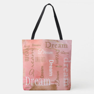 Dream Gold Rose Blush Typography Script Watercolor Tote Bag