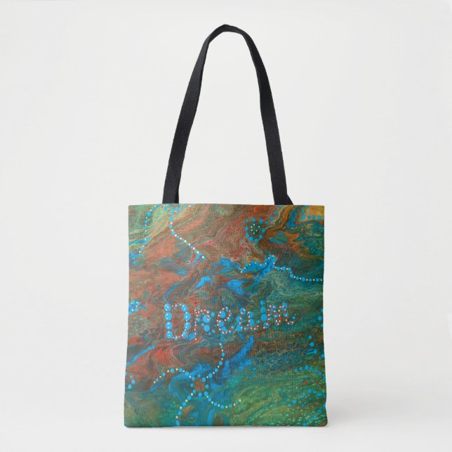 Dream green orange fluid art abstract tote bag (Front)