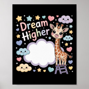 Dream Higher Cute Giraffe Climbing For The Stars  Poster