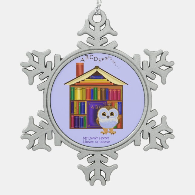 Dream Home – Library! Snowflake Pewter Christmas Ornament (Front)