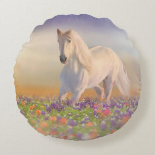 Dream horse running through flowers round cushion