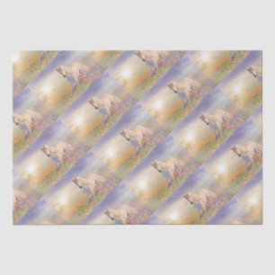 Dream Horse running through meadow of pink flowers Tissue Paper