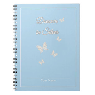 Dream in Silver – Pastel Blue Butterfly Notebook 