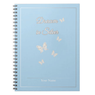 Dream in Silver – Pastel Blue Butterfly Notebook