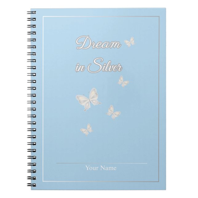 Dream in Silver – Pastel Blue Butterfly Notebook  (Front)