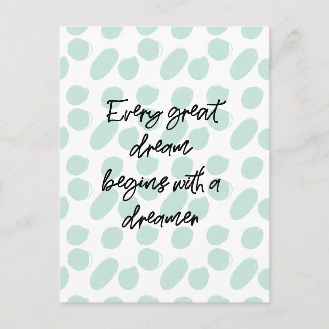 dream inspirational quote teal polka dots chic postcard (Front)