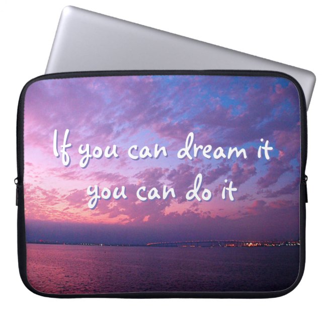 Dream It Do It Quote Purple Ocean Sunset Photo Laptop Sleeve (Front)