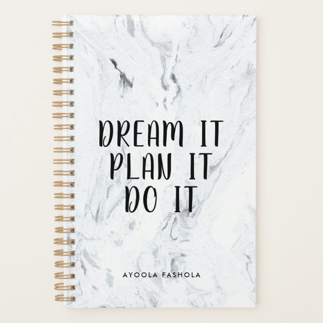 Dream It Plan It Do It Motivational Quote Marble Planner (Front)