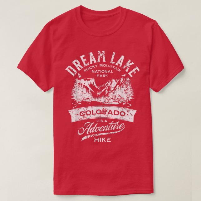 Dream Lake Rocky Mountain National Park Distressed T-Shirt (Design Front)