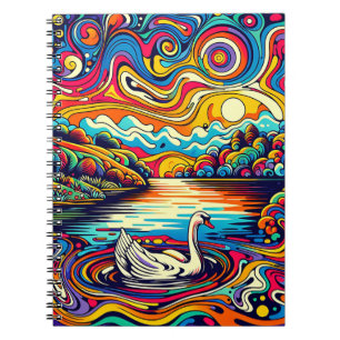 Dream lake Swan – Retro Colour Landscape Notebook