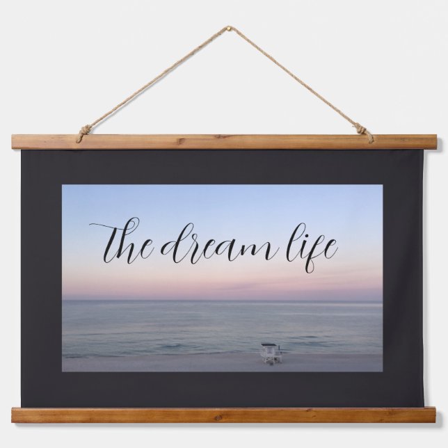Dream Life Quote Pink Blue Beach Ocean Hanging Tapestry (Front)