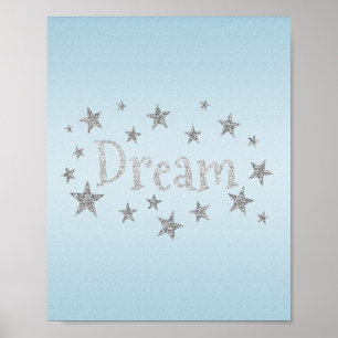 Dream Light Blue with Silver Glitter Poster