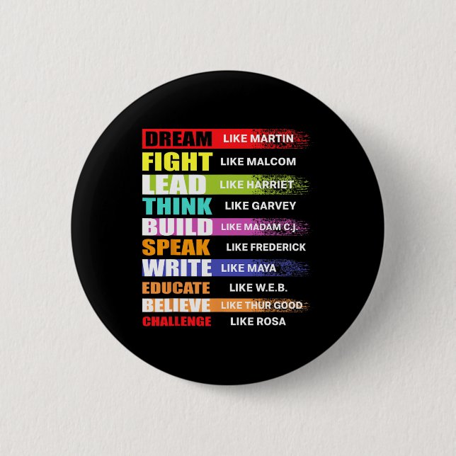 Dream Like Martin Lead Like Harriet Black History  6 Cm Round Badge (Front)