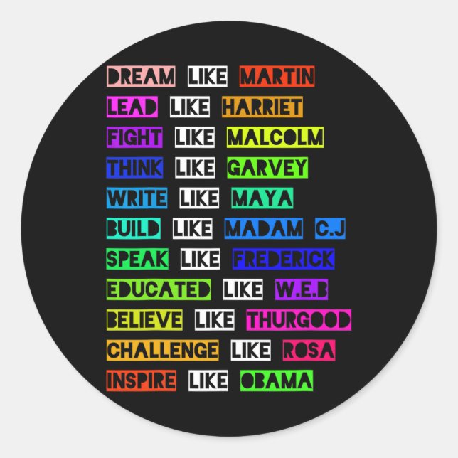 Dream Like Martin Lead Like Harriet Women Black Hi Classic Round Sticker (Front)