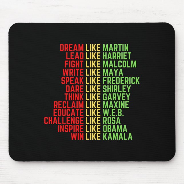 Dream Like Martin Men Women Boys Girls Black Histo Mouse Mat (Front)