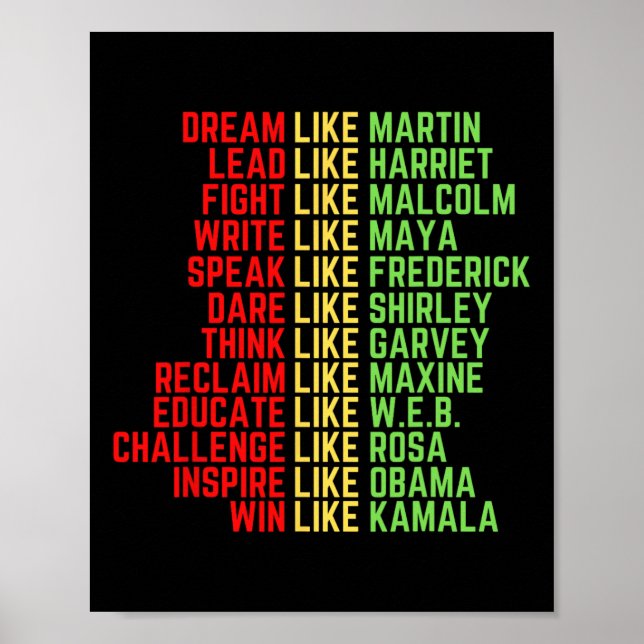 Dream Like Martin Men Women Boys Girls Black Histo Poster (Front)