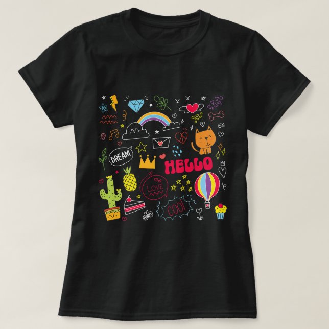 Dream Love Hello Visual Drawing Doodle Art T-Shirt (Design Front)