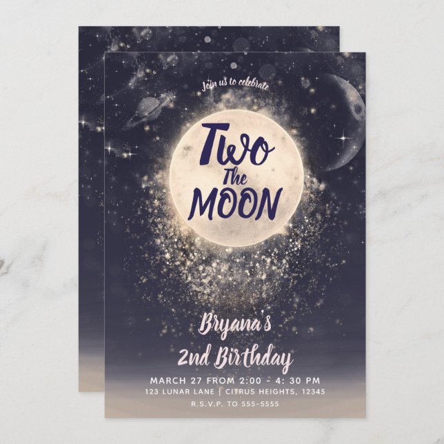 Dream Moon Magic Cosmic 2nd Two the Moon Birthday Invitation (Front/Back)