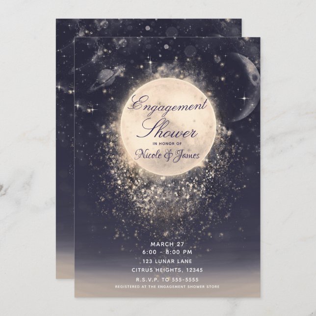 Dream Moon Magic Cosmic Sparkles Engagement Shower Invitation (Front/Back)