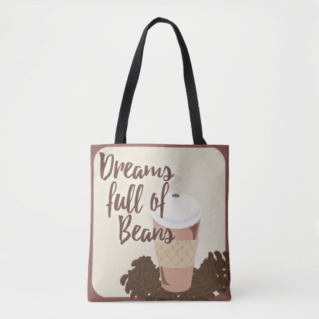 Dream of Coffee Beans Cute Coffee Illustration Tote Bag (Front)