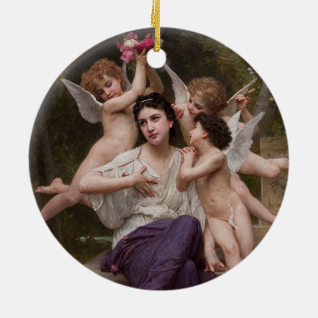 Dream of Spring, Rêve de Printemps by Bouguereau Ceramic Tree Decoration (Back)