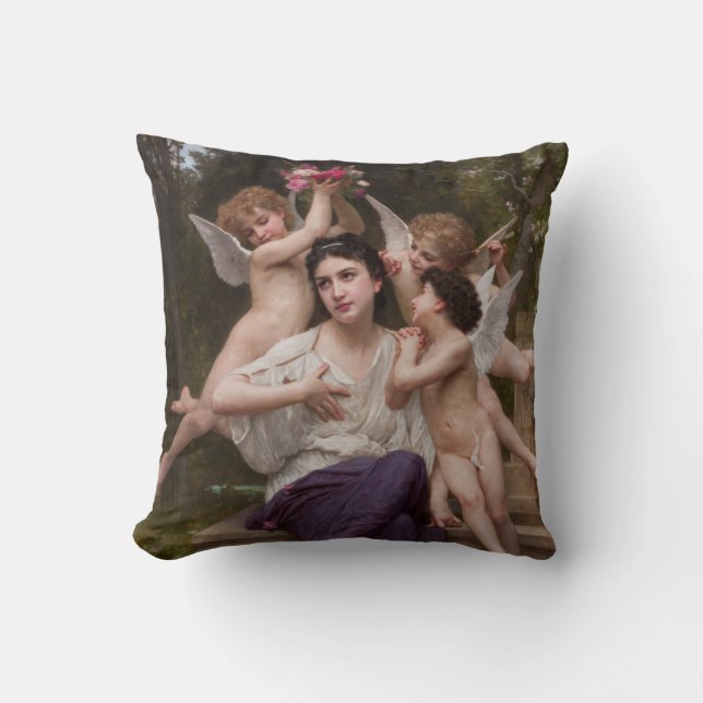 Dream of Spring, Rêve de Printemps by Bouguereau Cushion (Front)