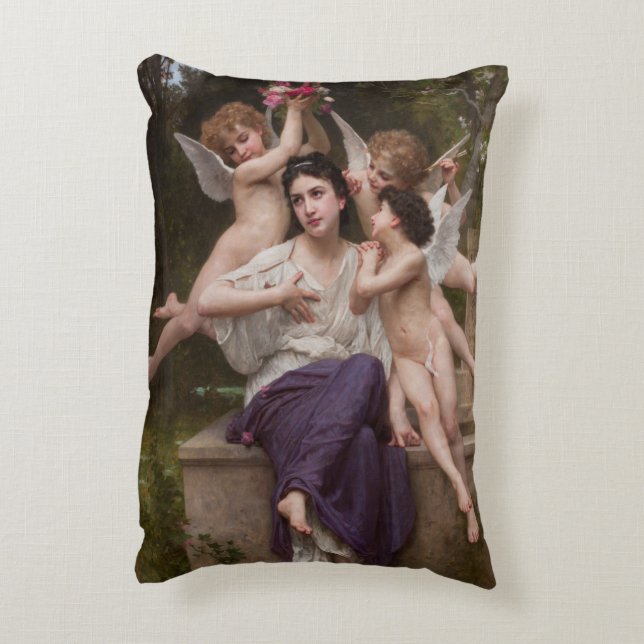 Dream of Spring, Rêve de Printemps by Bouguereau Decorative Cushion (Back(Vertical))