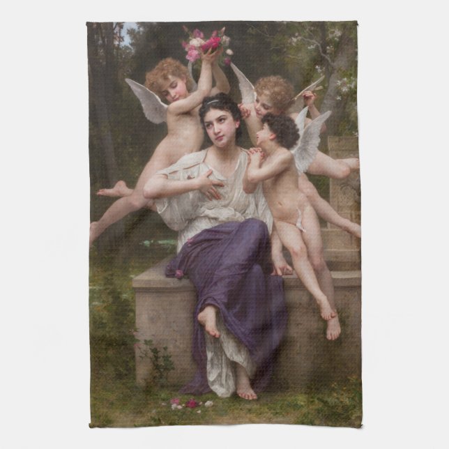 Dream of Spring, Rêve de Printemps by Bouguereau Tea Towel (Vertical)