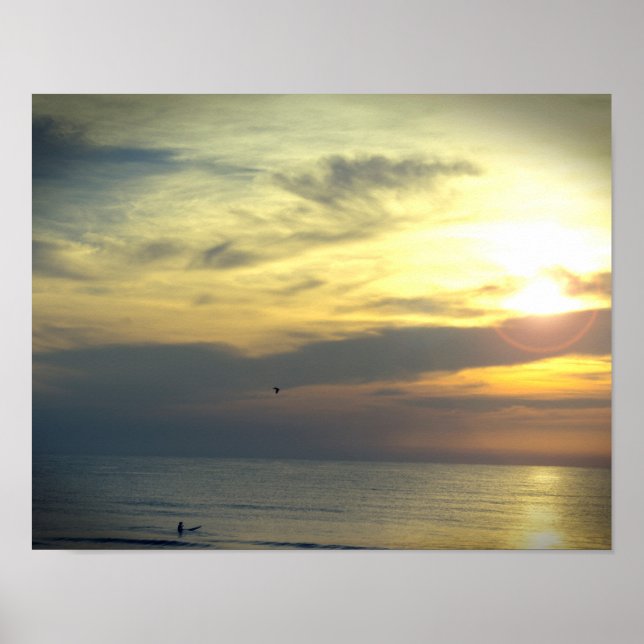 Dream of Sunrise Surfer and Flying Bird Photo Poster (Front)