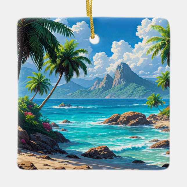 Dream On, Tropical Paradise, Ceramic Ornament (Front)