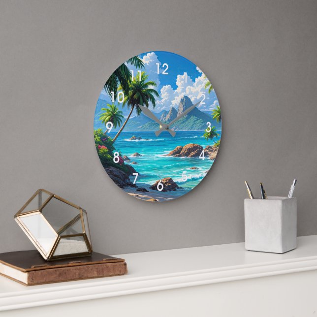 Dream On, Tropical Paradise, Large Clock (Office)