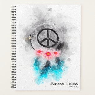 *~* Dream Peace Sign Feathers Flowers Boho Tribal Planner