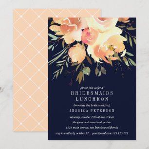 Dream Peach and Navy Bridesmaids Luncheon Wedding Invitation