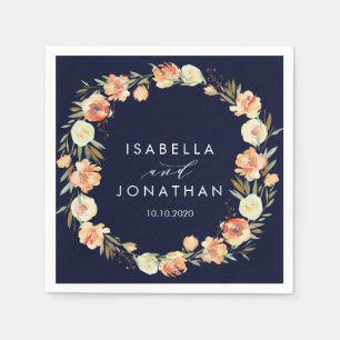 Dream Peach and Navy  Rustic wedding Personalised Napkin