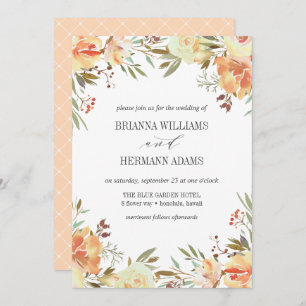 Dream Peach Fancy rustic Flowers wedding Invitation