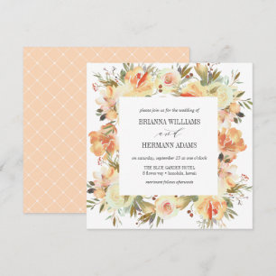 Dream Peach Fancy Spring Floral Diamond Wedding Invitation